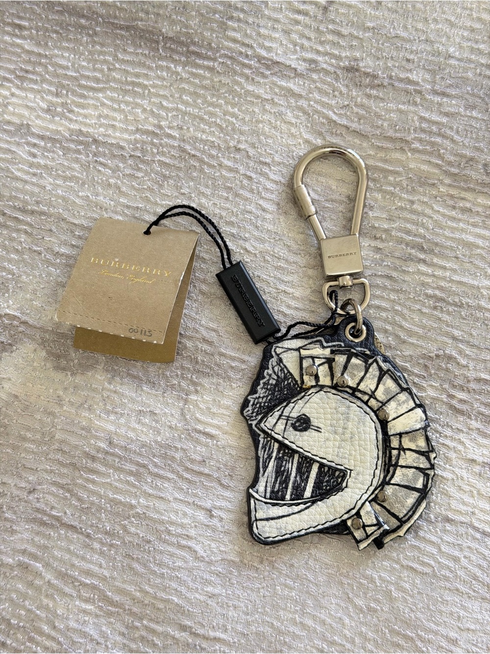 NWT Burberry Knight Helmet Leather Keychain - White/Black MSRP.$185